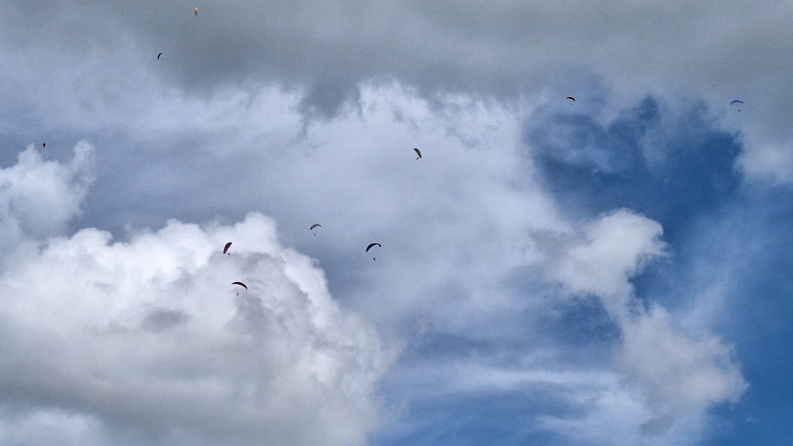 Groupe de pilotes parapente dans le ciel de Banon, Alpes-de-Haute-Provence